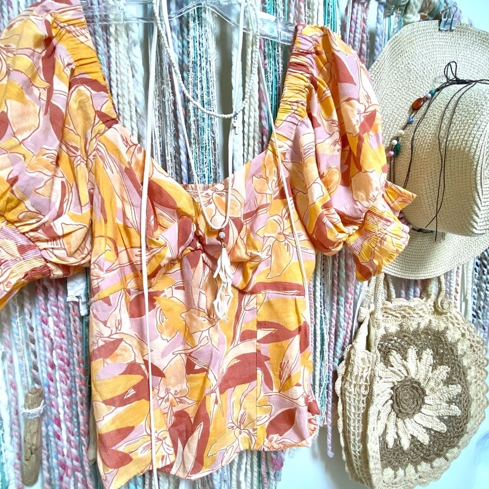 Puff sleeves square back Mango dream Boho blouse shabby chic vacation vibe